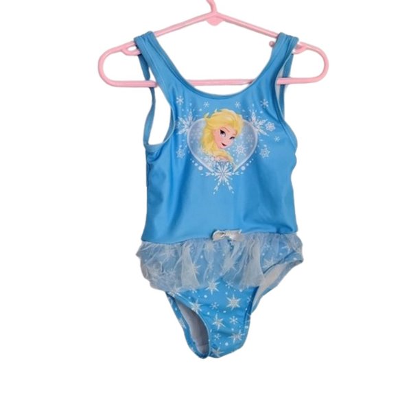 Disney Frozen Elsa Swimsuit One Piece Blue Yellow Size 3T - Picture 1 of 11